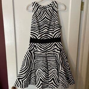 Milly Zebra Print Black & White Fit And Flare Knee Length Dress Sz 10 Semi Forma